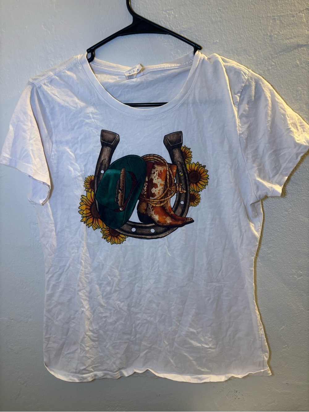 White Graphic Sunflower & Western Hat Tee